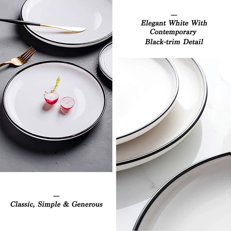 BonNoces 6-inch Small Porcelain Appetizer Plates, White with Black Edges Dinner Side Dishes Serving Plate, Dessert, Salad, Snacks Plate, Set of 6 - Image 5
